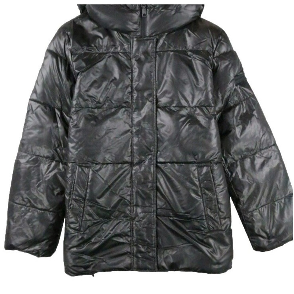 Vince Camuto Black Puffer Jacket Coat M Grunge Hooded Streetwear‎ Shiny Quilted
